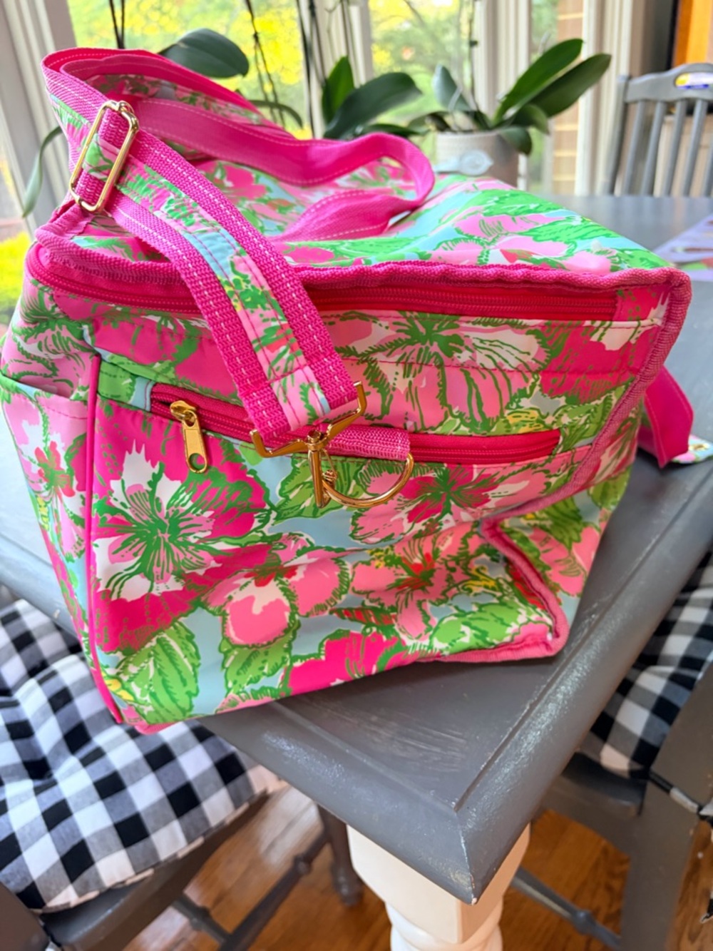 Lilly Pulitzer Pink Green Floral Cosmetic Tote - Picture 5 of 8